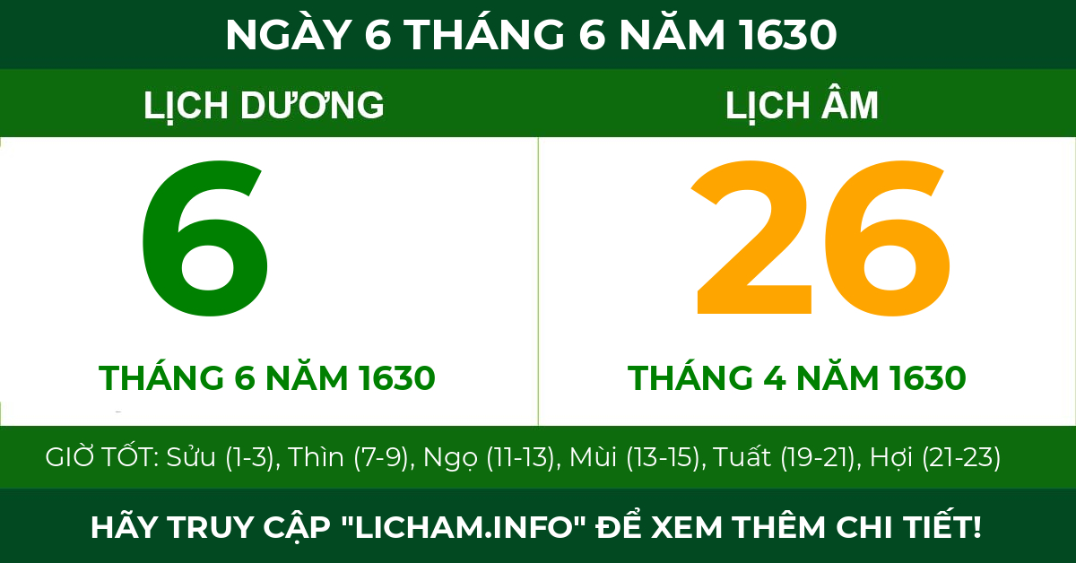 lịch âm ngày 6 tháng 6 năm 1630
