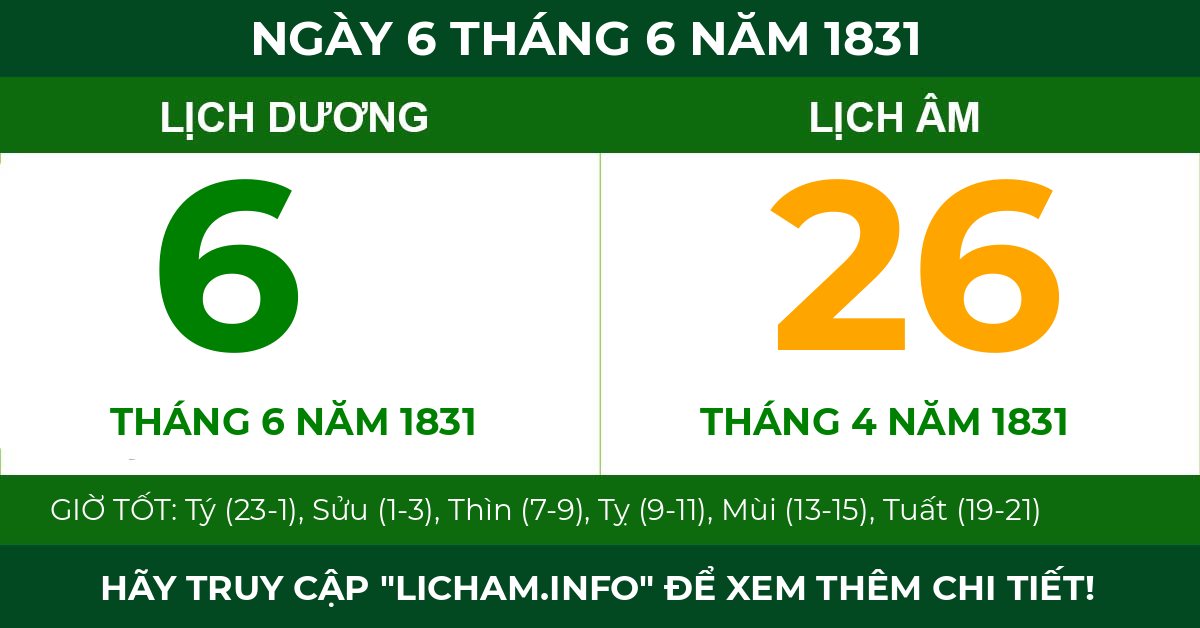 lịch âm ngày 6 tháng 6 năm 1831
