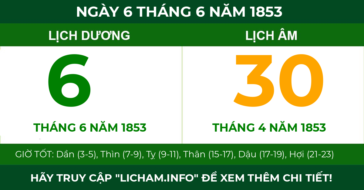 lịch âm ngày 6 tháng 6 năm 1853