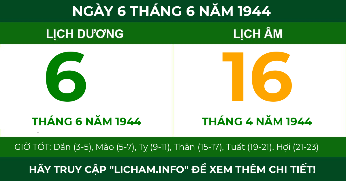 lịch âm ngày 6 tháng 6 năm 1944