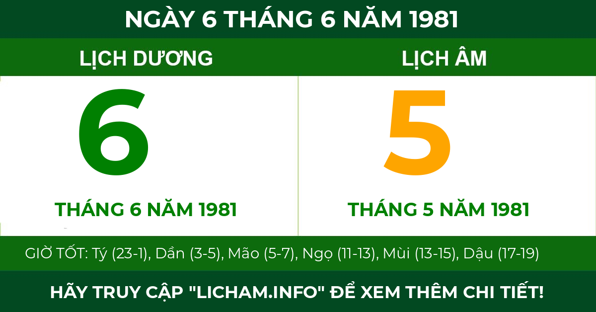 lịch âm ngày 6 tháng 6 năm 1981