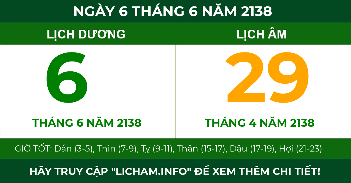 lịch âm ngày 6 tháng 6 năm 2138