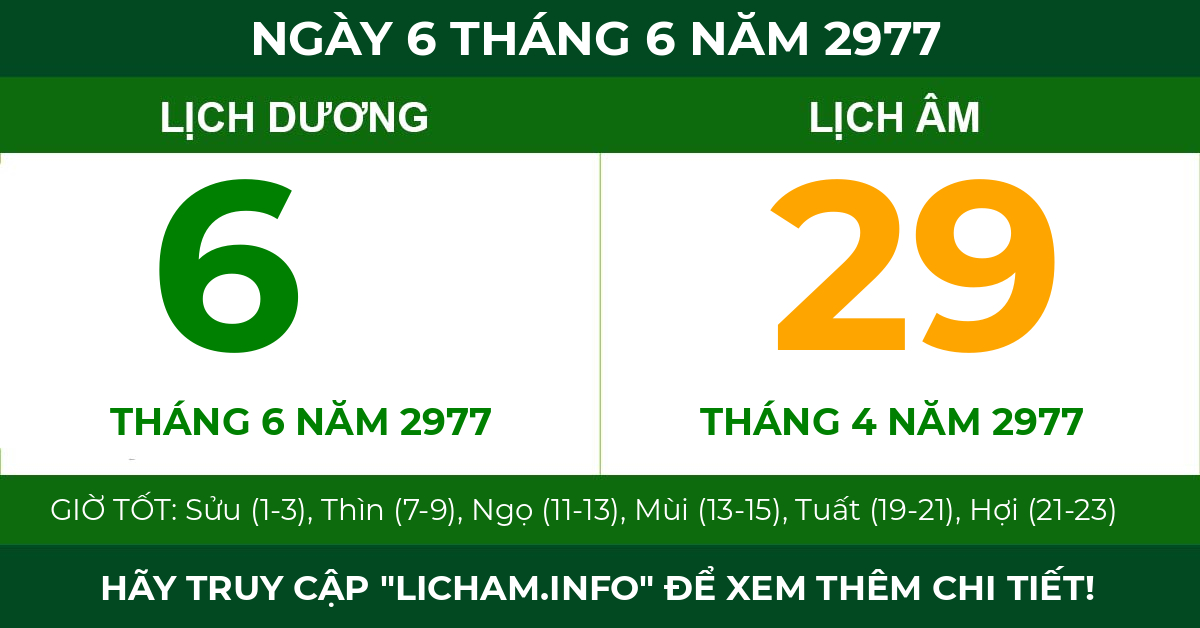 lịch âm ngày 6 tháng 6 năm 2977