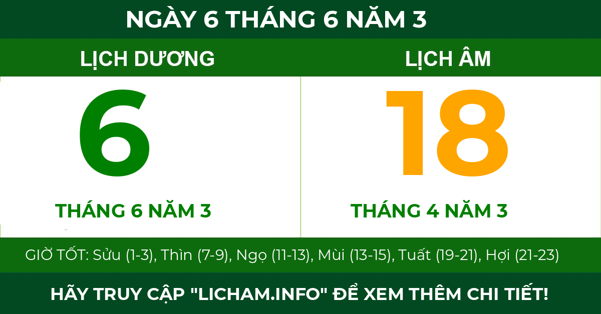 lịch âm ngày 6 tháng 6 năm 3