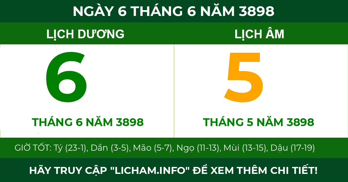 lịch âm ngày 6 tháng 6 năm 3898