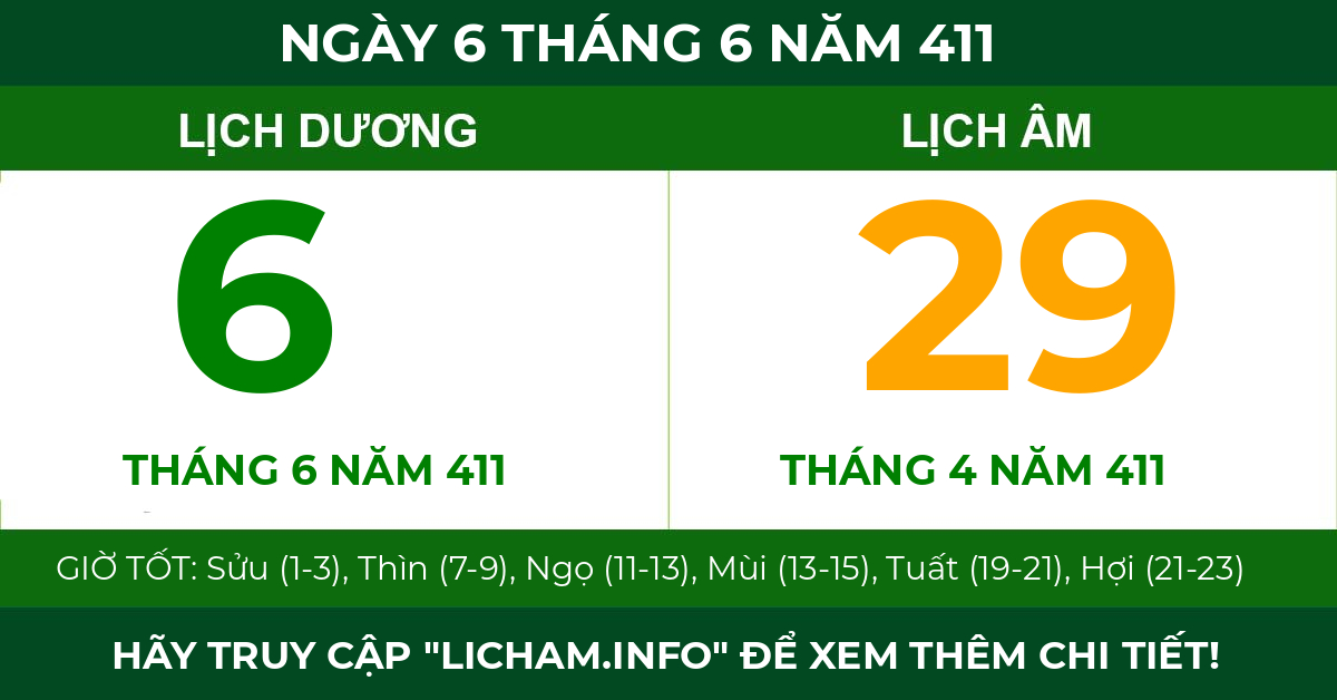 lịch âm ngày 6 tháng 6 năm 411