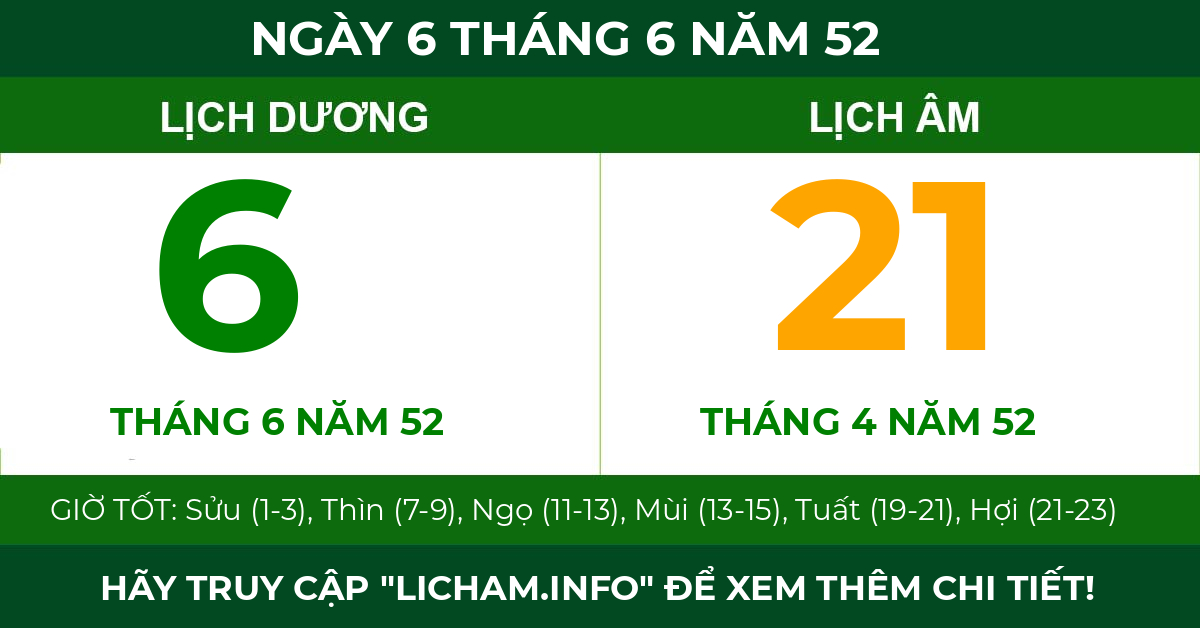 lịch âm ngày 6 tháng 6 năm 52