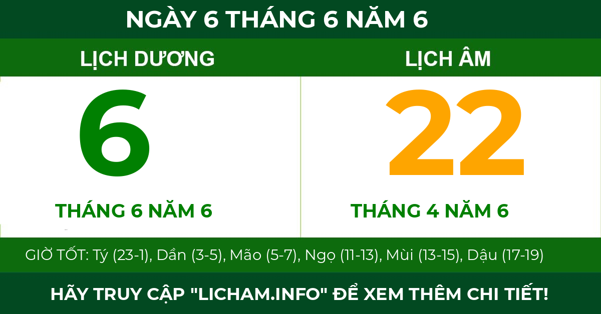 lịch âm ngày 6 tháng 6 năm 6
