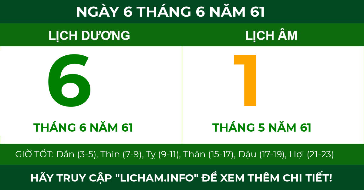 lịch âm ngày 6 tháng 6 năm 61