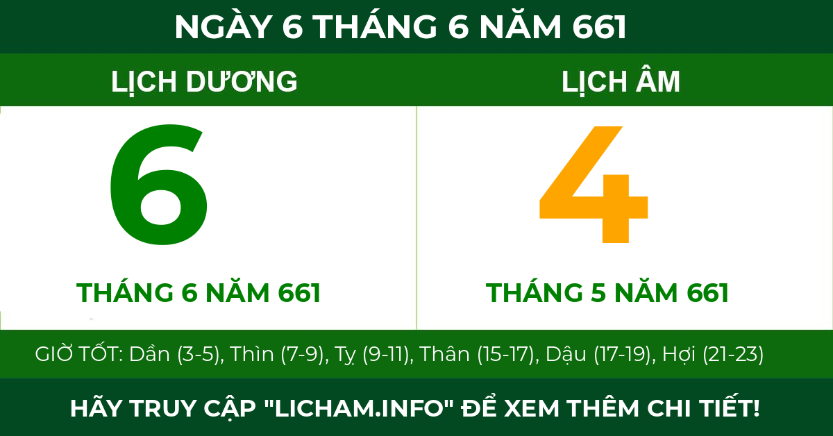 lịch âm ngày 6 tháng 6 năm 661