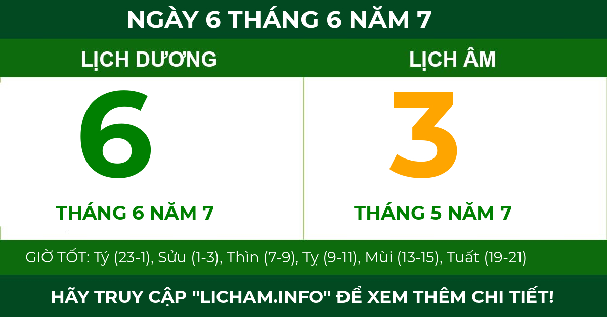 lịch âm ngày 6 tháng 6 năm 7