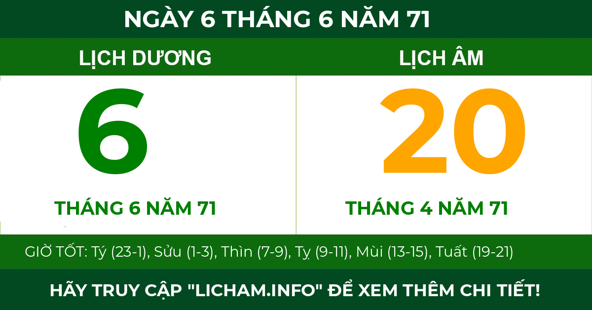 lịch âm ngày 6 tháng 6 năm 71