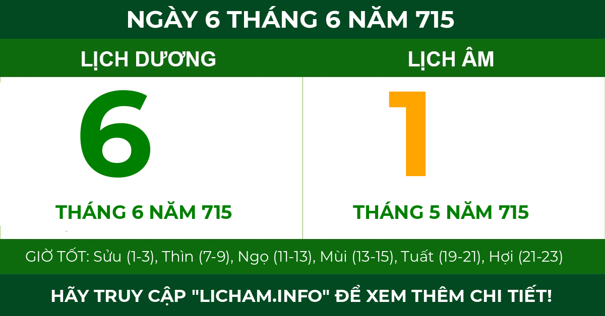 lịch âm ngày 6 tháng 6 năm 715