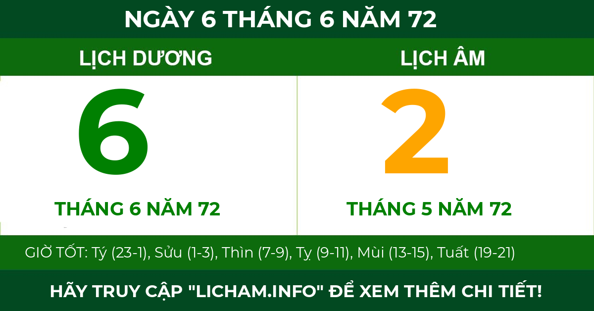 lịch âm ngày 6 tháng 6 năm 72