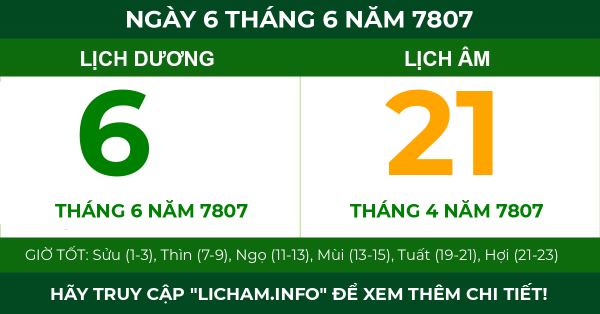 lịch âm ngày 6 tháng 6 năm 7807