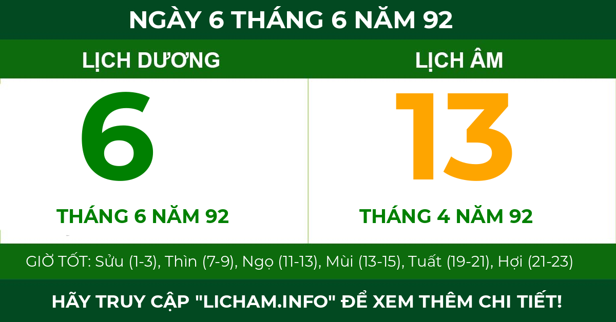 lịch âm ngày 6 tháng 6 năm 92
