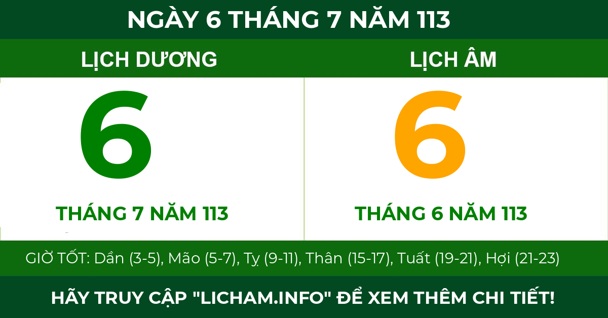 lịch âm ngày 6 tháng 7 năm 113