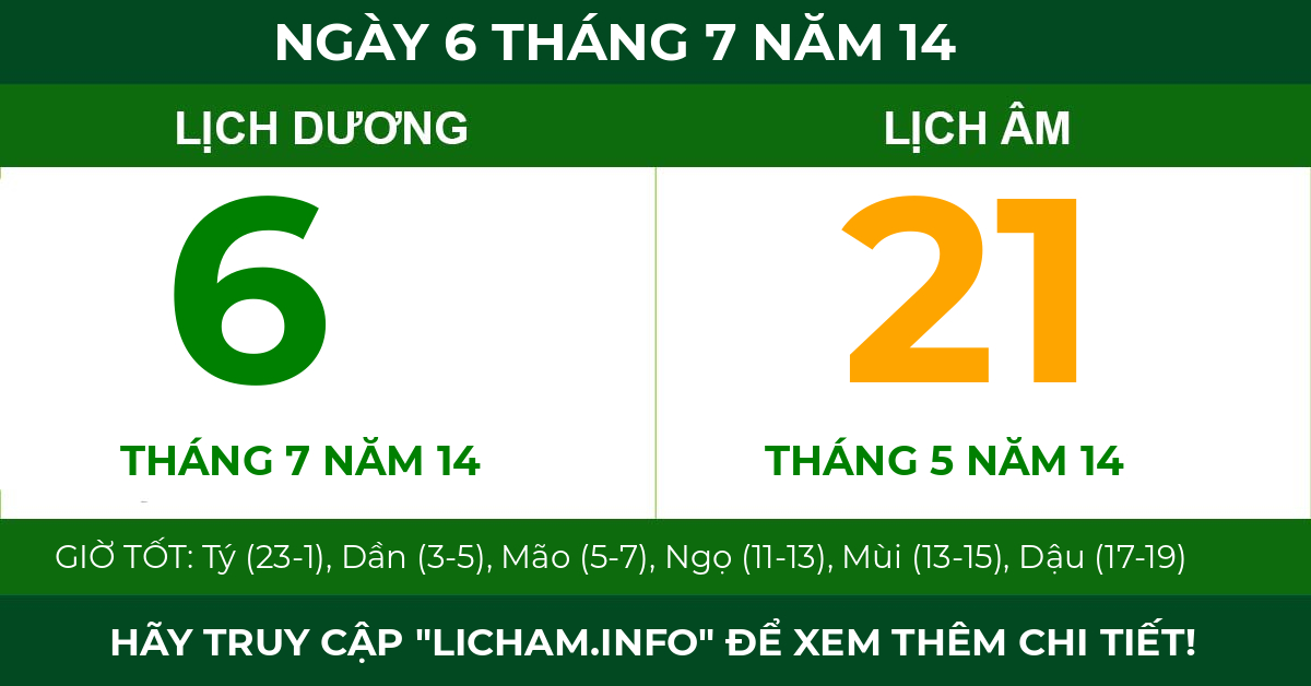 lịch âm ngày 6 tháng 7 năm 14
