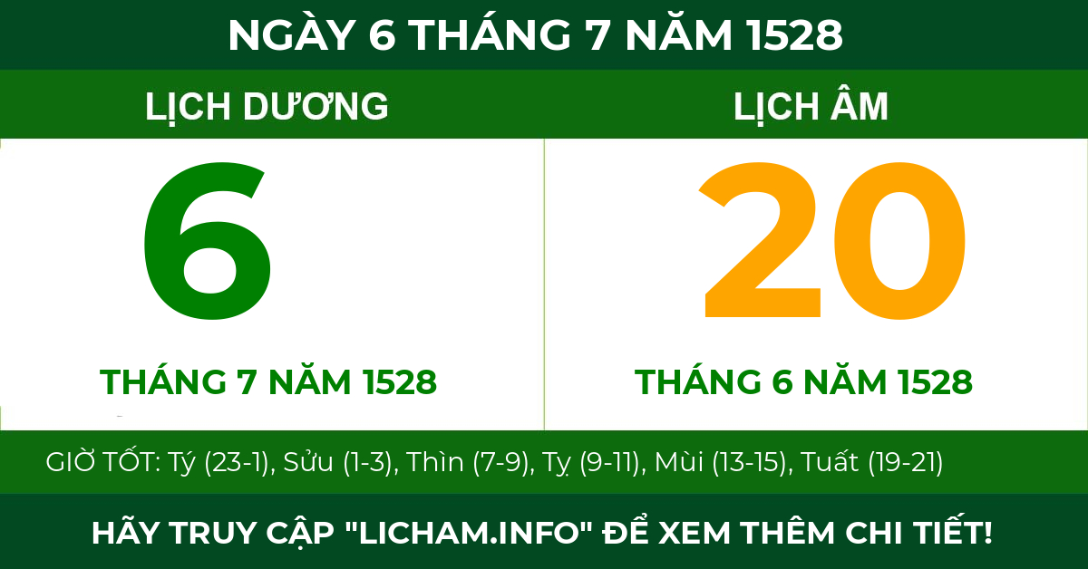 lịch âm ngày 6 tháng 7 năm 1528