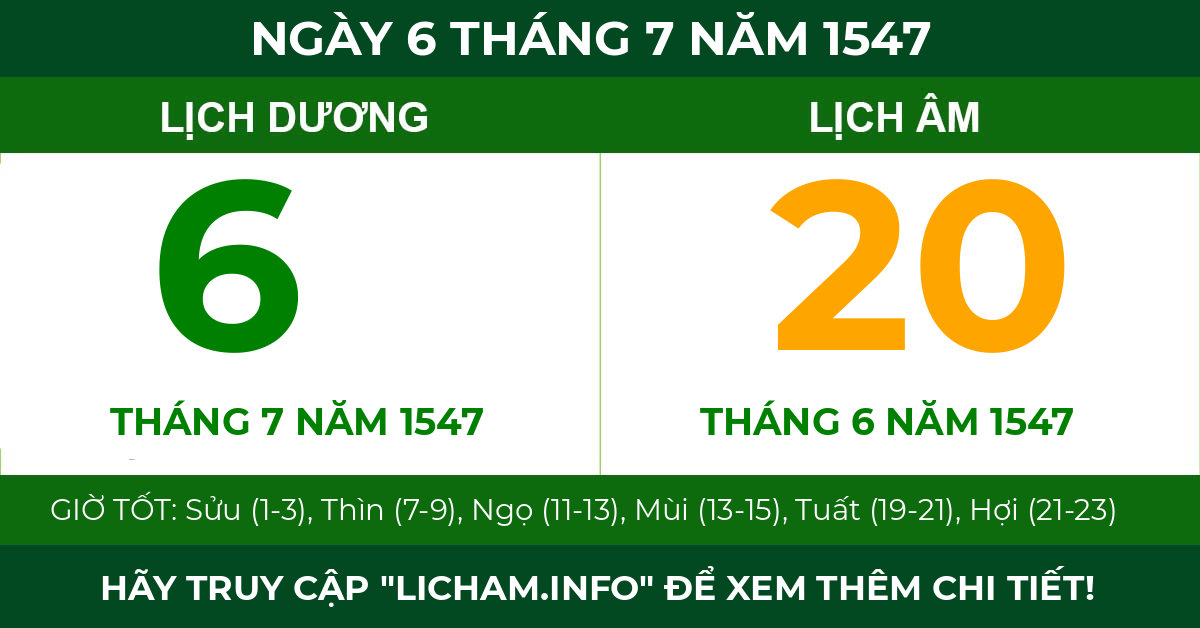 lịch âm ngày 6 tháng 7 năm 1547
