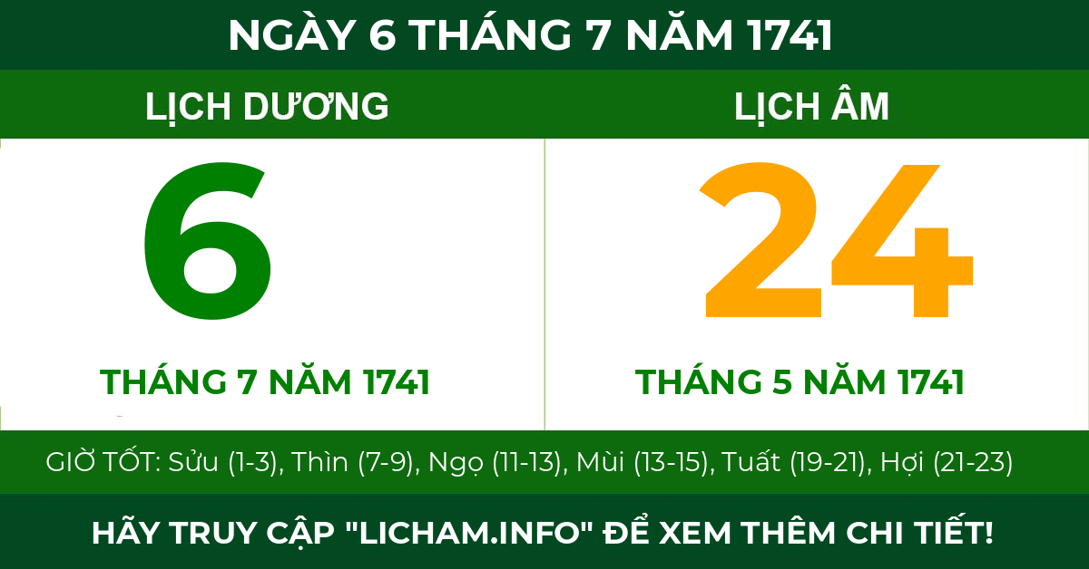 lịch âm ngày 6 tháng 7 năm 1741