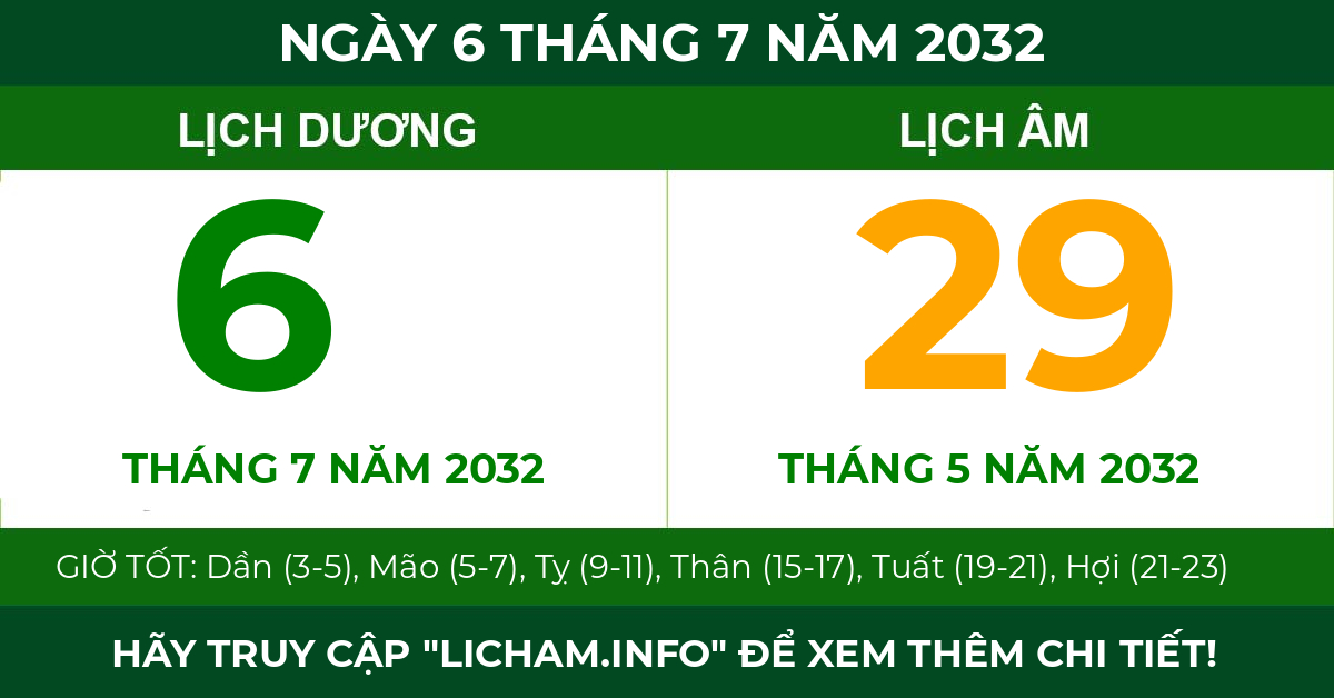 lịch âm ngày 6 tháng 7 năm 2032