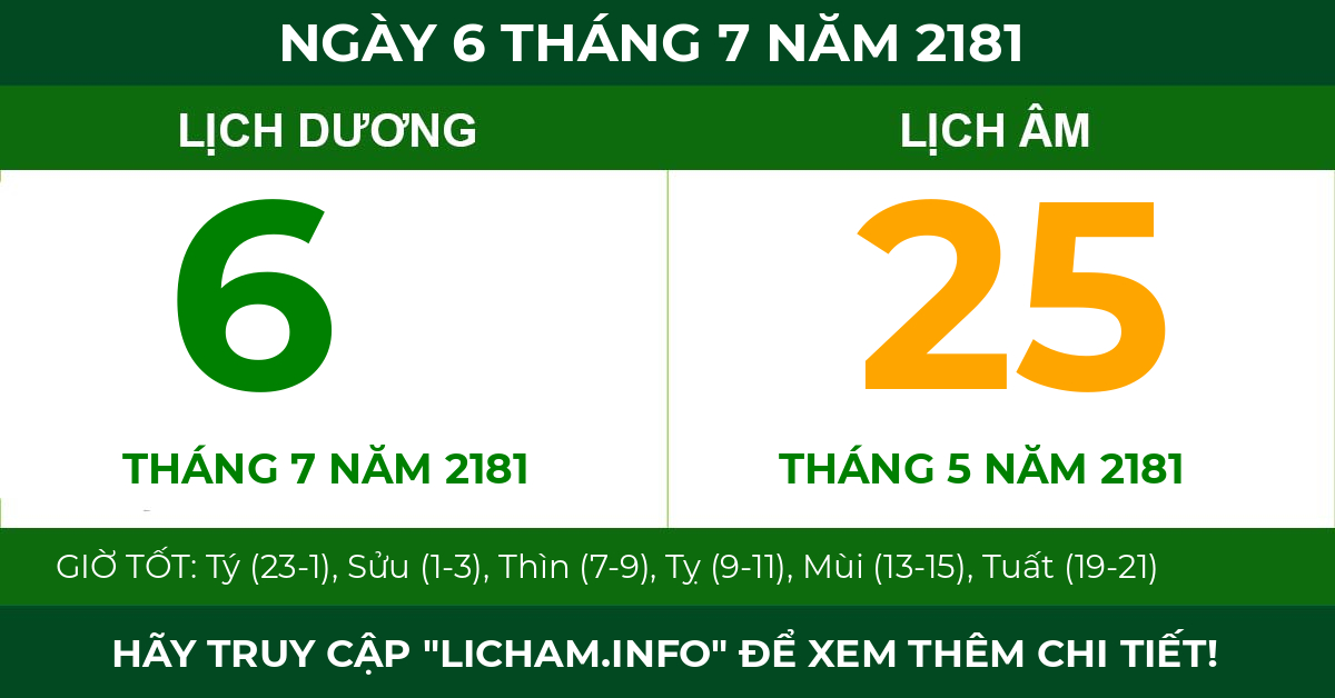 lịch âm ngày 6 tháng 7 năm 2181