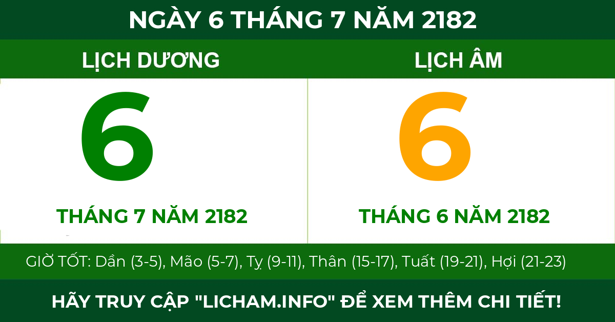 lịch âm ngày 6 tháng 7 năm 2182