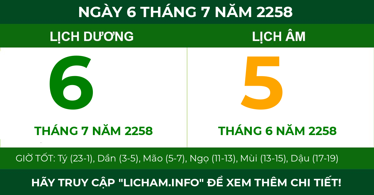 lịch âm ngày 6 tháng 7 năm 2258