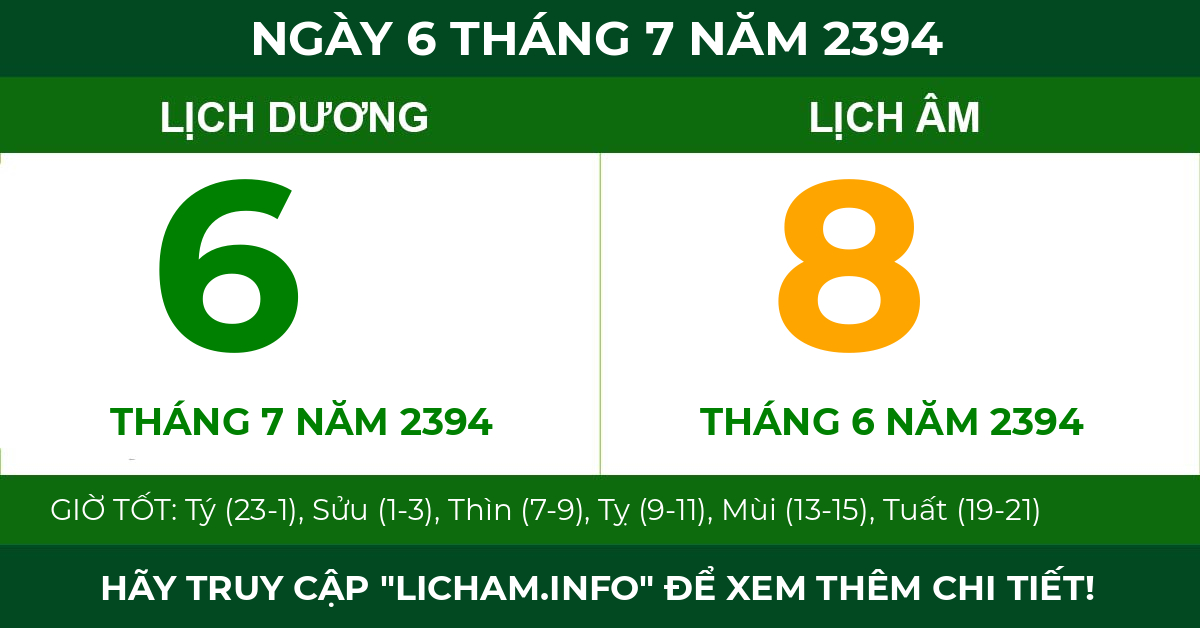 lịch âm ngày 6 tháng 7 năm 2394