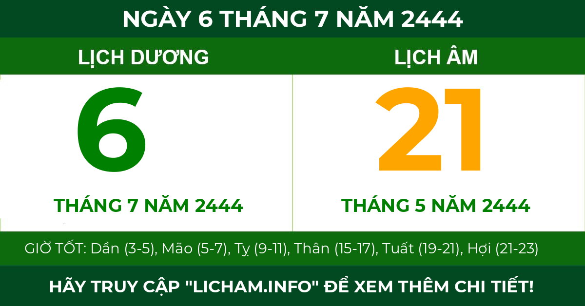 lịch âm ngày 6 tháng 7 năm 2444