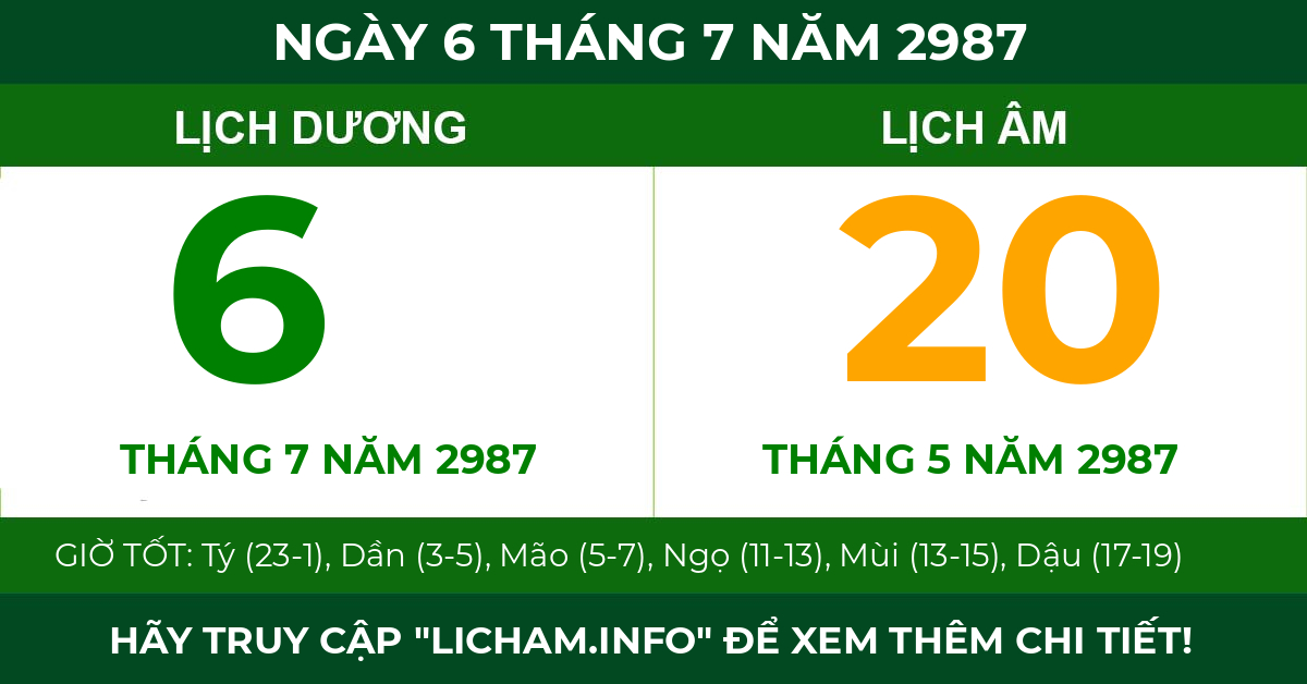 lịch âm ngày 6 tháng 7 năm 2987
