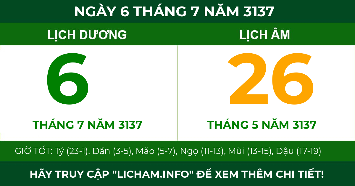 lịch âm ngày 6 tháng 7 năm 3137