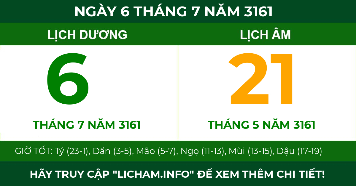 lịch âm ngày 6 tháng 7 năm 3161