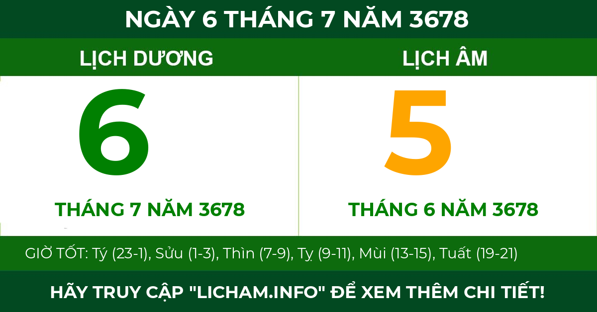 lịch âm ngày 6 tháng 7 năm 3678