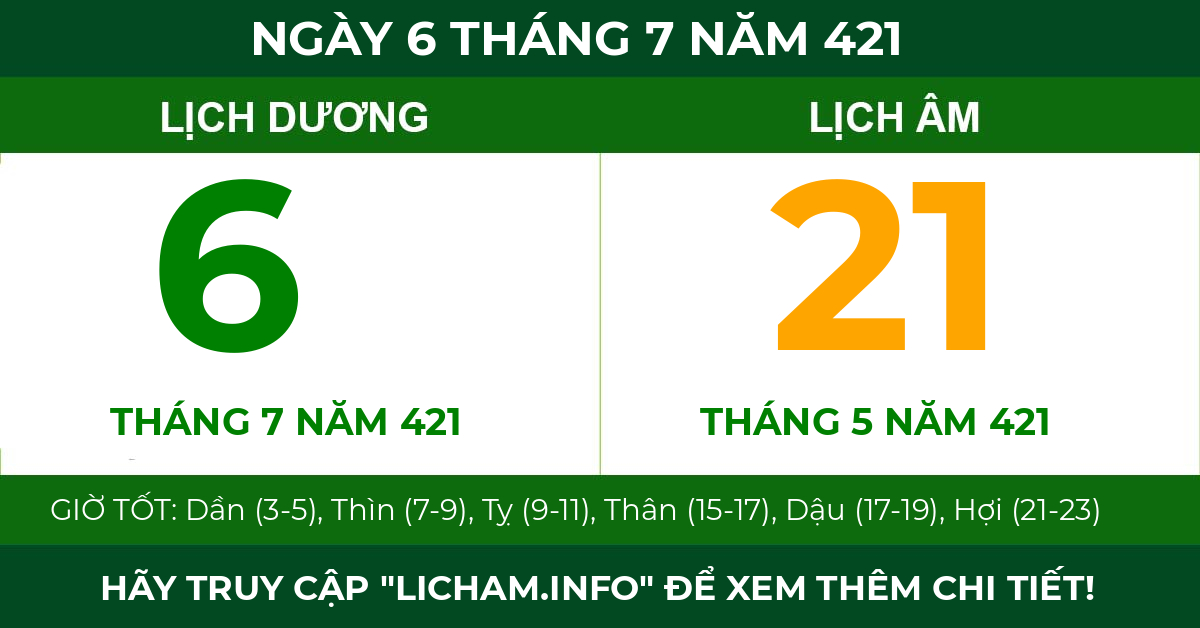 lịch âm ngày 6 tháng 7 năm 421