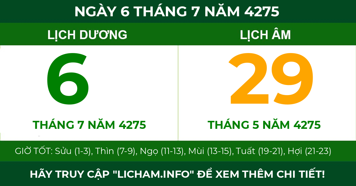 lịch âm ngày 6 tháng 7 năm 4275