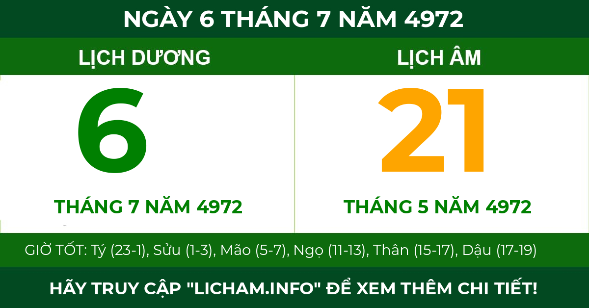 lịch âm ngày 6 tháng 7 năm 4972