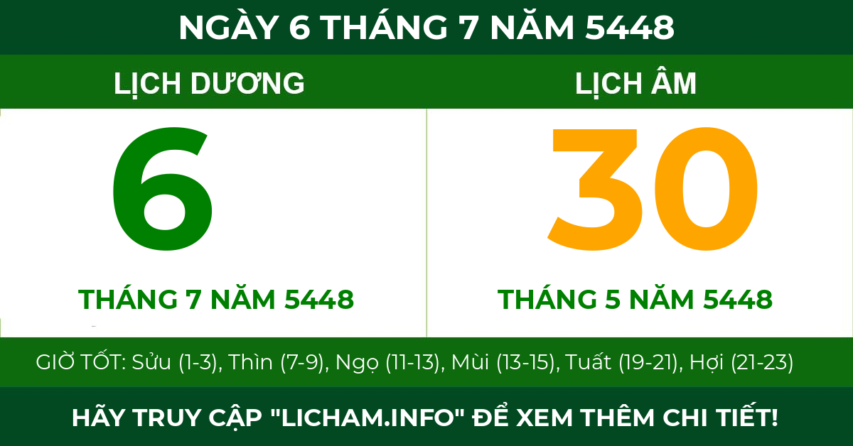 lịch âm ngày 6 tháng 7 năm 5448