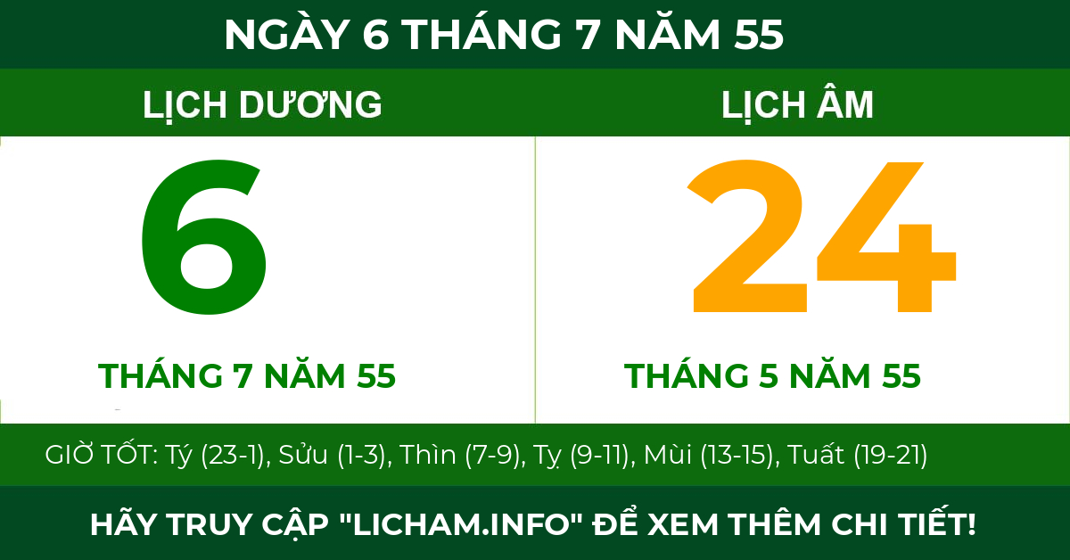 lịch âm ngày 6 tháng 7 năm 55