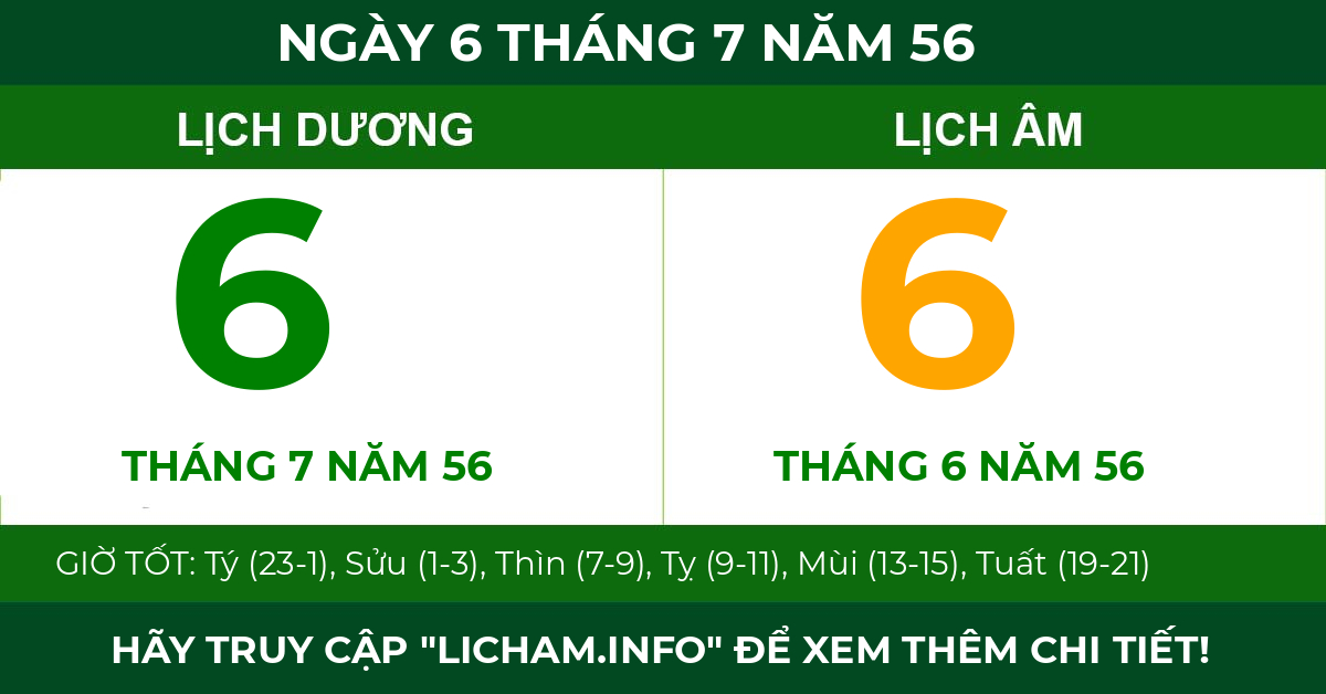 lịch âm ngày 6 tháng 7 năm 56