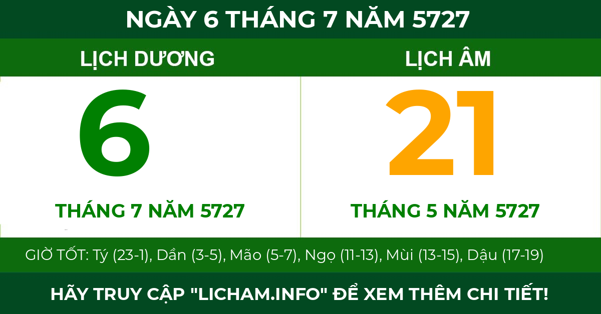 lịch âm ngày 6 tháng 7 năm 5727