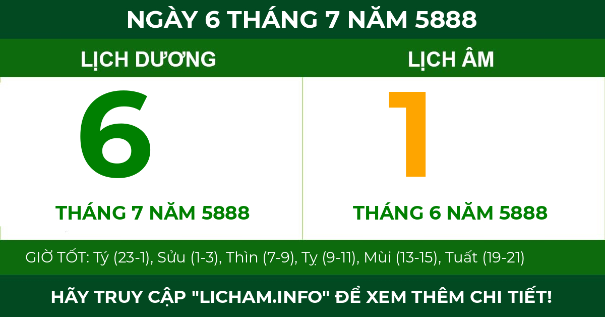 lịch âm ngày 6 tháng 7 năm 5888