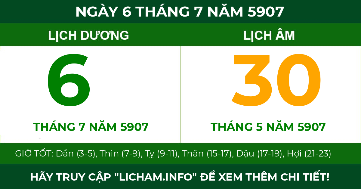 lịch âm ngày 6 tháng 7 năm 5907