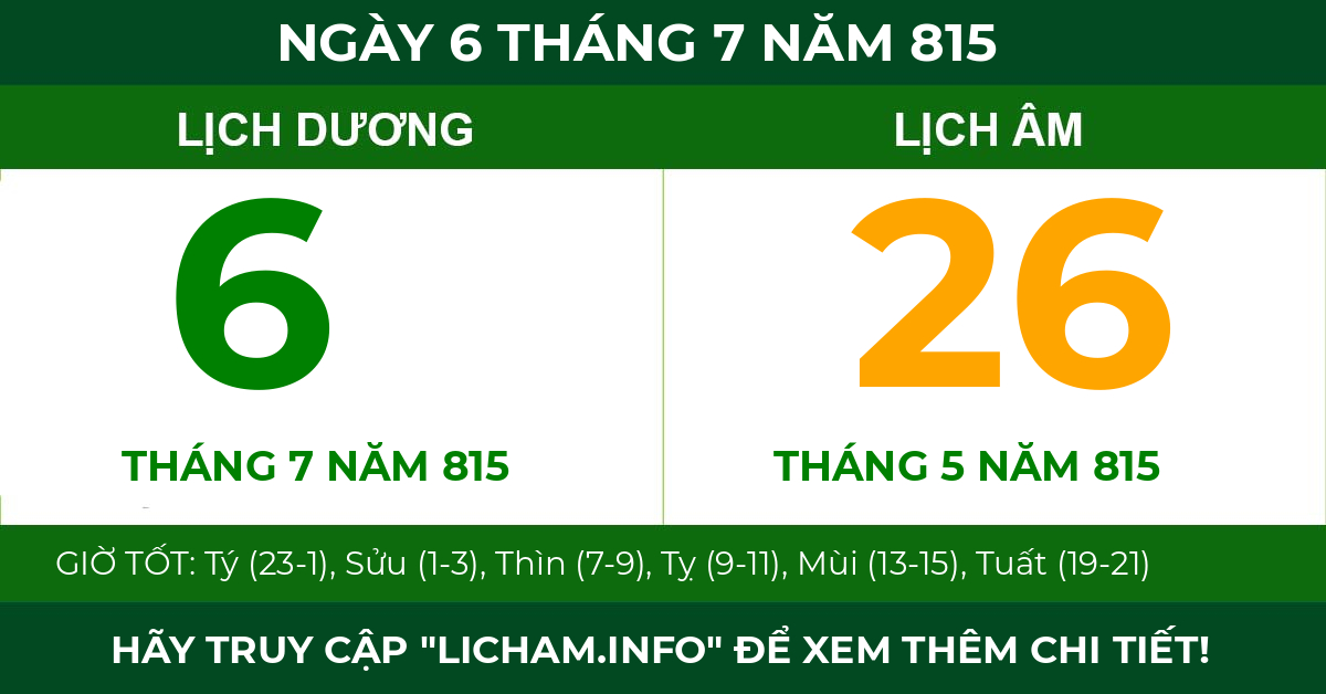 lịch âm ngày 6 tháng 7 năm 815