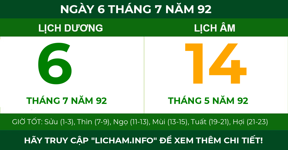 lịch âm ngày 6 tháng 7 năm 92