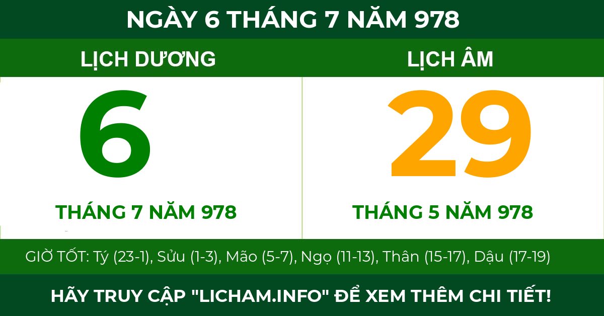 lịch âm ngày 6 tháng 7 năm 978
