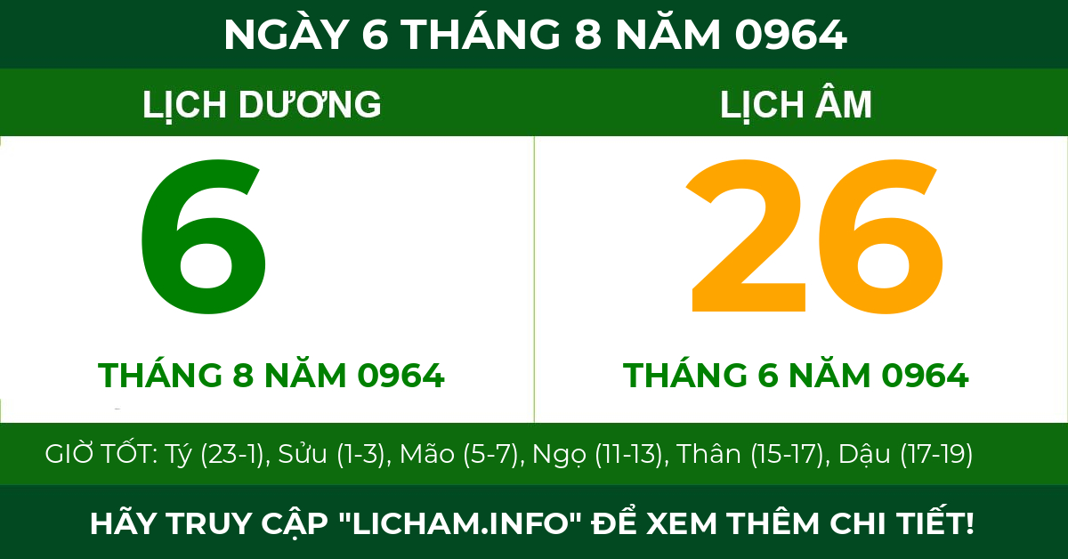 lịch âm ngày 6 tháng 8 năm 0964