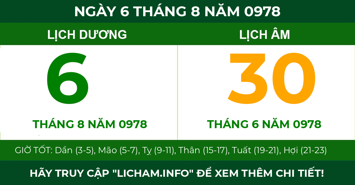 lịch âm ngày 6 tháng 8 năm 0978