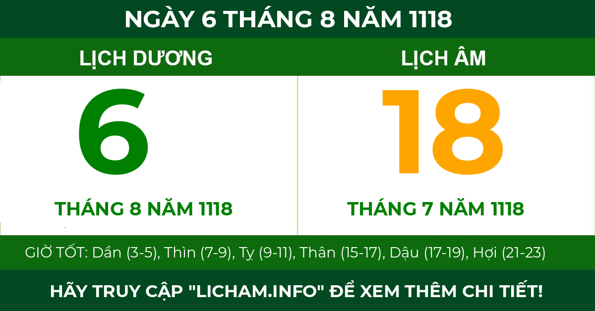 lịch âm ngày 6 tháng 8 năm 1118